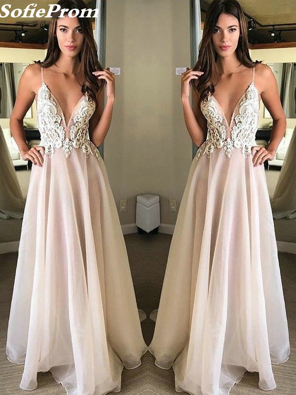 SP1394,Backless Spaghetti Straps A-line Organza Flowy Prom Dress Long,Light Pink V-Neck Wedding Gown,Organza Wedding Dress