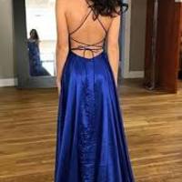 SP1395,Backless Spaghetti Straps Flowy Prom Dress with Slits,Simple Prom Formal Dress - Thumbnail 1