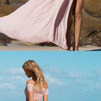 SP1397,Beach Wedding Dress,Boho Prom Dress,Boho Wedding Dress,Pink Prom Dress,Two Piece Prom Dress - Thumbnail 2