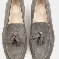 New Grey Tassels Loafer Slips On Suede Handmade Men Shoes - Thumbnail 1