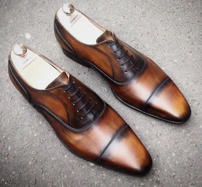 Men's Two Tone Cap Toe Lace Up Wedding Sale Genuine Leather Shoes