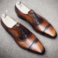 Men's Two Tone Cap Toe Lace Up Wedding Sale Genuine Leather Shoes - Thumbnail 1