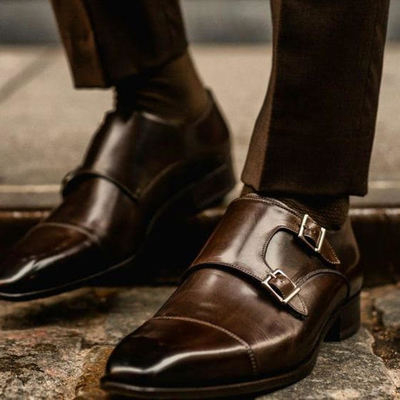 Mens coffee beans leather double monk strap formal handmade sale price shoes limited time offer - Thumbnail 5