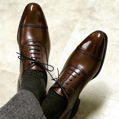 Gentlemen Limited Dark Brown Cap Toe Leather Lace up Wedding Shoes