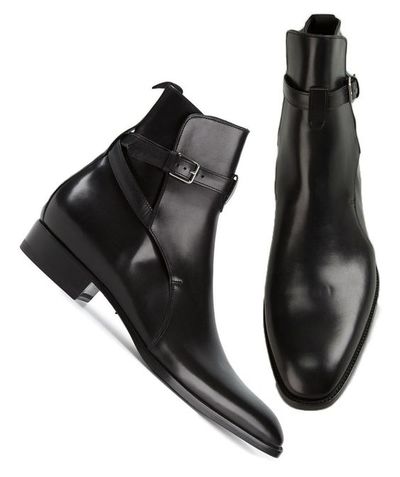 Handmade Jodhpurs Ankle Boot Men Black Buckle Leather Dress Boots