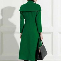 Green Double Breasted Woolen Coat - Thumbnail 3