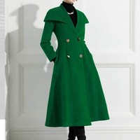 Green Double Breasted Woolen Coat - Thumbnail 2