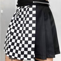 Gothic Black High Waist Patchwork Plaid Skirt - Thumbnail 2