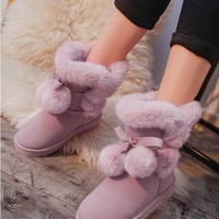 Cute Plush Faux Fur Ankle Winter Boots - Thumbnail 1