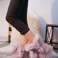 Cute Plush Faux Fur Ankle Winter Boots - Thumbnail 2