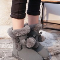 Cute Plush Faux Fur Ankle Winter Boots - Thumbnail 6