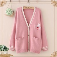 Kawaii Sweet Lolita Cute Bunny Embroidery Knitted Sweater - Thumbnail 1