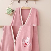 Kawaii Sweet Lolita Cute Bunny Embroidery Knitted Sweater - Thumbnail 3