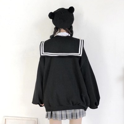  kawaii striped sailor collar zipper sweatshirt cardigan coat
