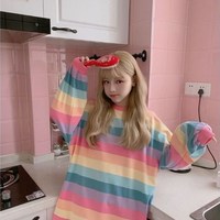 Rainbow Loose Kawaii Sweatshirt - Thumbnail 1