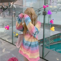 Rainbow Loose Kawaii Sweatshirt - Thumbnail 4