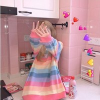 Rainbow Loose Kawaii Sweatshirt - Thumbnail 6