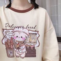 Printed Kawaii Loose Sweatshirt Long Sleeve Top - Thumbnail 4