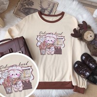 Printed Kawaii Loose Sweatshirt Long Sleeve Top - Thumbnail 5