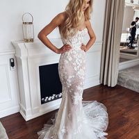 Mermaid Sweetheart Tulle Lace Wedding Dresses 2021 Bridal Dresses - Thumbnail 1