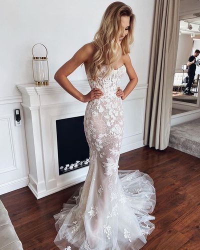 Mermaid Sweetheart Tulle Lace Wedding Dresses 2021 Bridal Dresses