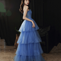Blue tulle long prom dress blue evening dress - Thumbnail 3
