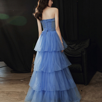 Blue tulle long prom dress blue evening dress - Thumbnail 5
