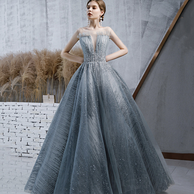 Amazing tulle sequins long ball gown dress formal dress - Thumbnail 3