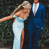 Chic Sheath Sweetheart Light Blue Split Prom Dresses Under 100 - Thumbnail 2
