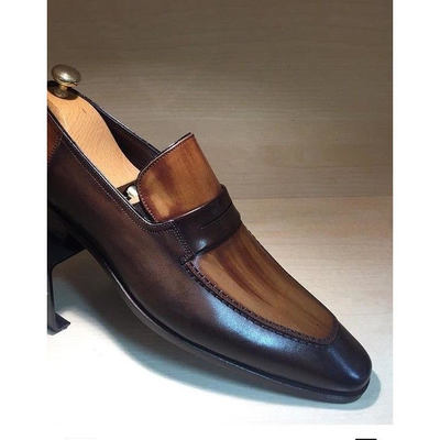 Best christmas leather two tone loafer handmade shoes