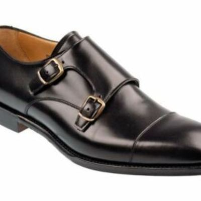 Men pure leather handmade formal black shoes double monk evening shoes