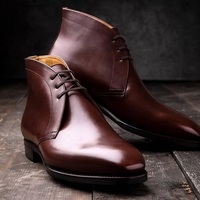 New Handmade Cowhide Leather Dark burgundy Chukka Boots for men - Thumbnail 4
