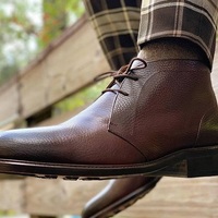 New Handmade Cowhide Leather Brown Chukka Boots - Thumbnail 4