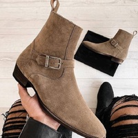 New Handmade Cowhide Leather Brown Suede Jodhpur Boots For men - Thumbnail 4