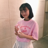 Cute Pastel Pink Strawberry Milk Causal Letter Print Short Sleeve T-shirt Top Tee Shirt E-Girl Kawaii Korean Japanese Harajuku Streetwear - Thumbnail 7