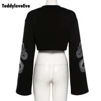 Sexy Black Goth Punk Dragon Print Vintage Sweatshirt Loose Crop Top Long Sleeve Shirt T-shirt E-Girl Kawaii Korean Japanese Harajuku Streetwear - Thumbnail 6