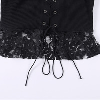 Sexy Black Goth Punk Lace Mesh Hallowout Eyelet Backless Transparent Patchwork T-shirt Top Corset E-Girl Kawaii Korean Japanese Harajuku Streetwear - Thumbnail 4