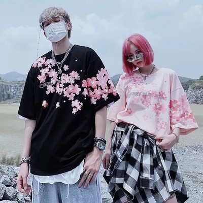  cute cherry blossom sakura flower graphic print oversized short sleeve tee shirt t-shirt unisex top e-girl kawaii korean japanese harajuku streetwear - Thumbnail 4
