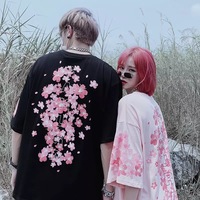  Cute Cherry Blossom Sakura Flower Graphic Print Oversized Short Sleeve Tee Shirt T-shirt Unisex Top E-Girl Kawaii Korean Japanese Harajuku Streetwear - Thumbnail 1