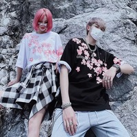 Cute Cherry Blossom Sakura Flower Graphic Print Oversized Short Sleeve Tee Shirt T-shirt Unisex Top E-Girl Kawaii Korean Japanese Harajuku Streetwear - Thumbnail 2