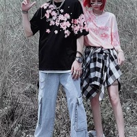 Cute Cherry Blossom Sakura Flower Graphic Print Oversized Short Sleeve Tee Shirt T-shirt Unisex Top E-Girl Kawaii Korean Japanese Harajuku Streetwear - Thumbnail 6