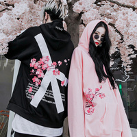 Cute Cherry Blossom Sakura Flower Print Oversized Unisex Long Sleeve Hoodie Sweater Sweatshirt E-Girl Kawaii Korean Japanese Harajuku Streetwear - Thumbnail 7