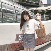 Cute Summer Lavender Plant Flower Embroidery White Loose Casual Short Sleeve Tee Shirt T-shirt Top E-Girl Kawaii Korean Japanese Harajuku Streetwear - Thumbnail 3