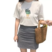 Cute Summer Lavender Plant Flower Embroidery White Loose Casual Short Sleeve Tee Shirt T-shirt Top E-Girl Kawaii Korean Japanese Harajuku Streetwear - Thumbnail 4