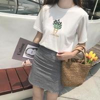 Cute Summer Lavender Plant Flower Embroidery White Loose Casual Short Sleeve Tee Shirt T-shirt Top E-Girl Kawaii Korean Japanese Harajuku Streetwear - Thumbnail 6