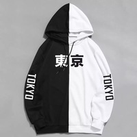 Patchwork Tokyo City Contrast Print Long Sleeve Hoodie Sweater Sweatshirt Pullover E-Girl Kawaii Korean Japanese Harajuku Streetwear - Thumbnail 1