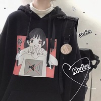 Anime Girl Cartoon Print Graphic White long Sleeve Hoodie Sweater Sweatshirt Pullover Top E-Girl Kawaii Korean Japanese Harajuku Streetwear - Thumbnail 2