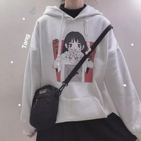 Anime Girl Cartoon Print Graphic White long Sleeve Hoodie Sweater Sweatshirt Pullover Top E-Girl Kawaii Korean Japanese Harajuku Streetwear - Thumbnail 4