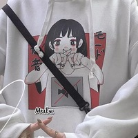 Anime Girl Cartoon Print Graphic White long Sleeve Hoodie Sweater Sweatshirt Pullover Top E-Girl Kawaii Korean Japanese Harajuku Streetwear - Thumbnail 3