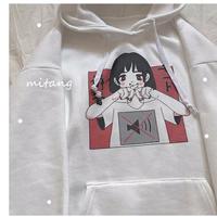 Anime Girl Cartoon Print Graphic White long Sleeve Hoodie Sweater Sweatshirt Pullover Top E-Girl Kawaii Korean Japanese Harajuku Streetwear - Thumbnail 8